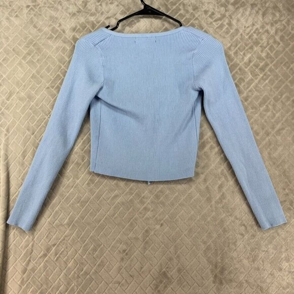 Honeybum Womans Medium Crop Top Light Blue Cardigan Tie Front Long Sleeve - Picture 12 of 15